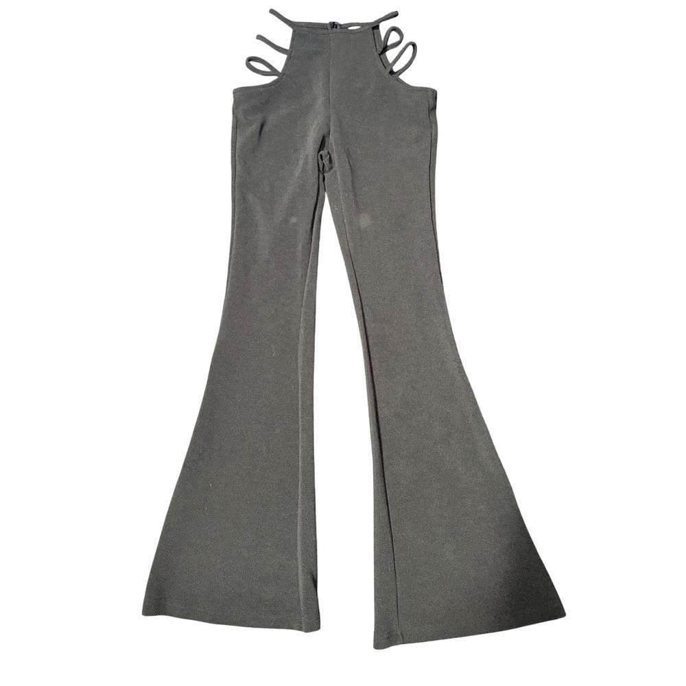 Black Cut Out Flare Pants Bell Bottom High Waist Stretch XS